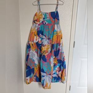 J Crew Reimagined Sundress Size 12 Bright Multicolor Floral Print Lined Back Tie